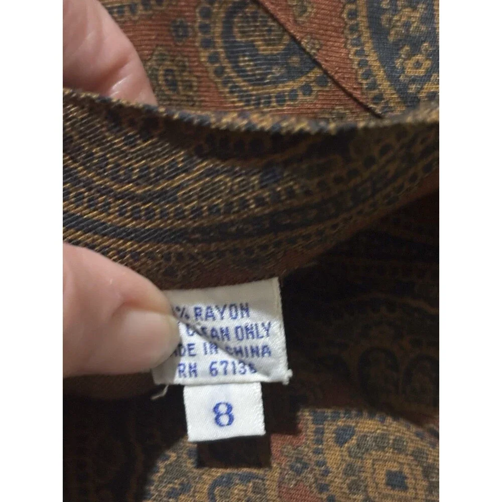 Vintage‎ Ann Taylor Paisley Rayon Maxi Skirt Brown Gold Size 8 Pleated Boho 90s